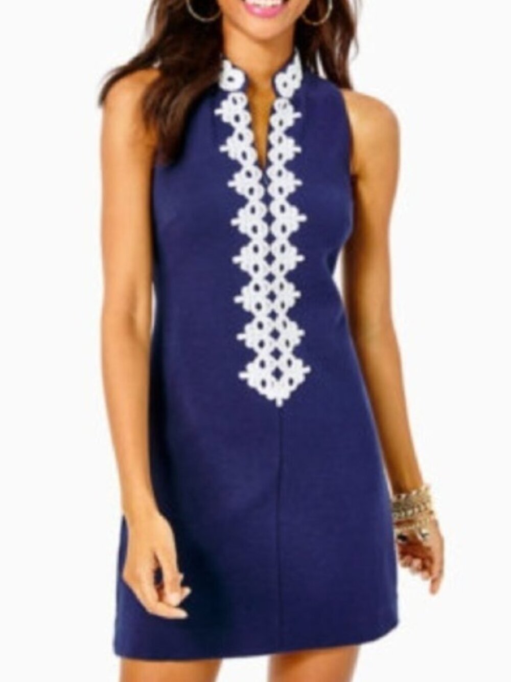 Lilly Pulitzer Callista High Collar Shift Dress True Navy Size XS